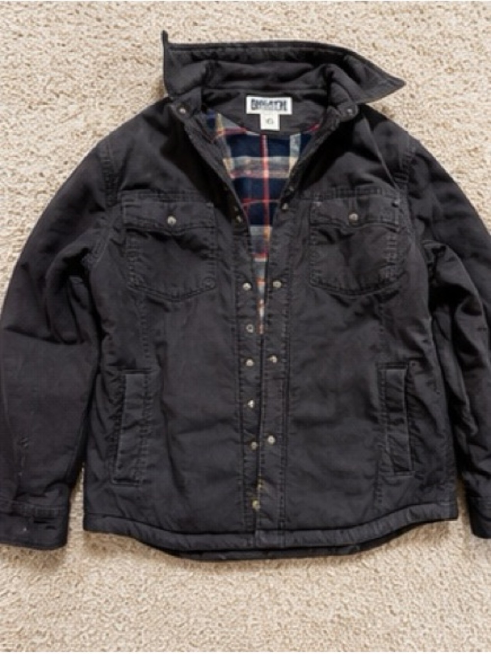 Duluth Trading Co Black Lightweight Shirt Jacket with Plaid Lining
